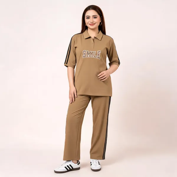 Light_Brown_Cotton_Spandex_Stripe_Detail_Co-Ord_Set_For_Women