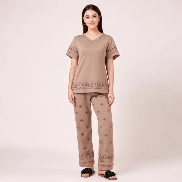 Beige_Cotton_Lycra_Embroidered_Relaxed_Night_Suit_For_Women