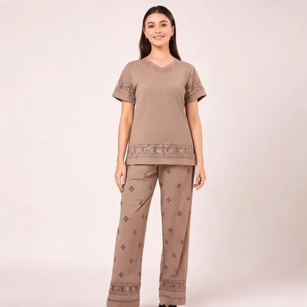 Beige_Cotton_Lycra_Embroidered_Relaxed_Night_Suit_For_Women