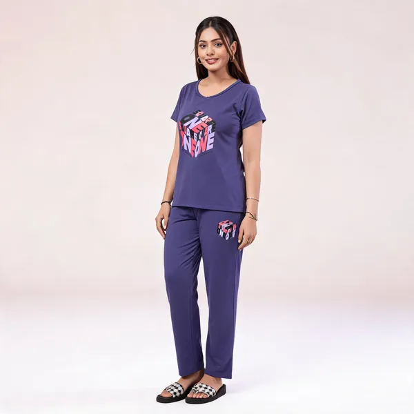 Purple_Cotton_Lycra_Short_Sleeve_Printed_Night_Suit_For_Women