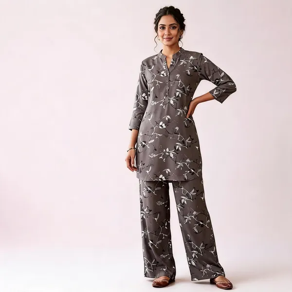 Grey_Rayon_Floral_Print_Relaxed_Kurta_Palazzo_Co-Ord_Set_For_Women