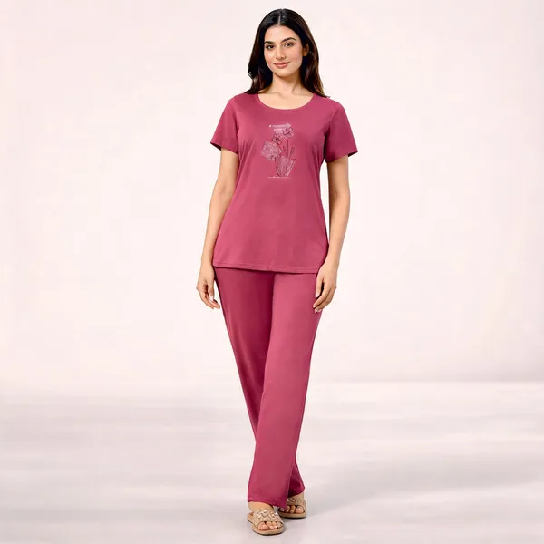 Pink_Cotton_Lycra_Floral_Print_Regular_Fit_Night_Suit_For_Women