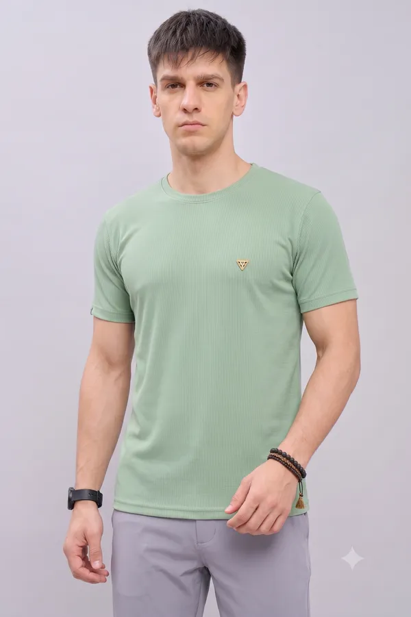 Green_Ribbed___Regular_Fit_Crew_Neck_T-Shirt_For_Men