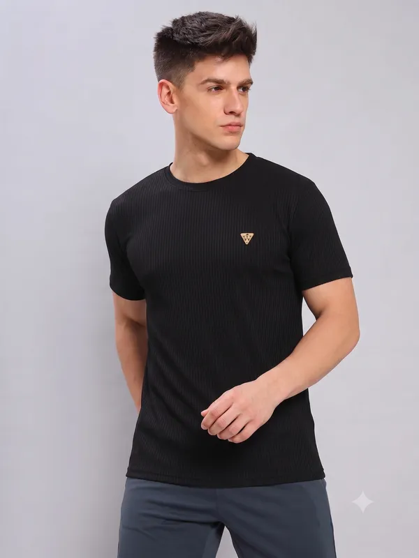 Black___Ribbed_Crew_Neck_T-Shirt_For_Men
