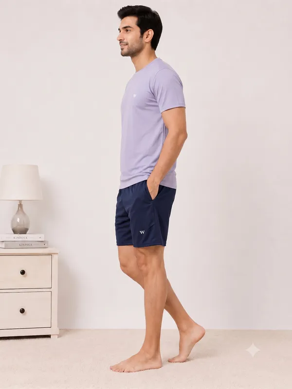 Lavender__Relaxed_Fit_T-Shirt_And_Navy_Shorts_Set_For_Men