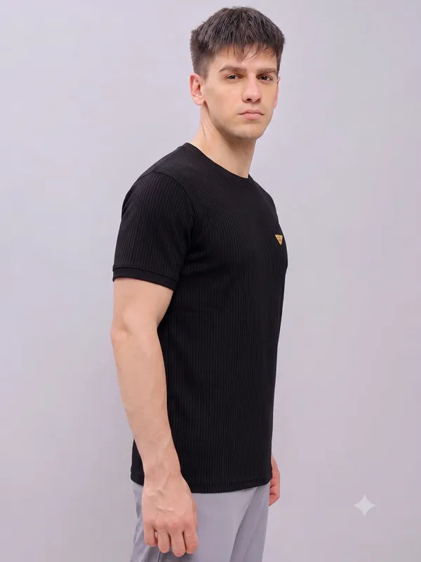 Black___Ribbed_Crew_Neck_T-Shirt_For_Men