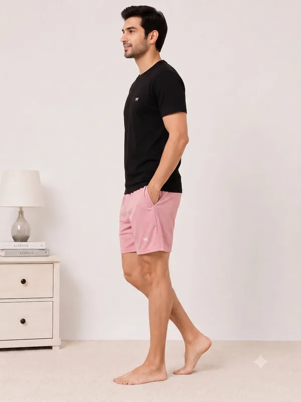 Black__Relaxed_Fit_T-Shirt_And_Pink_Shorts_Lounge_Set_For_Men