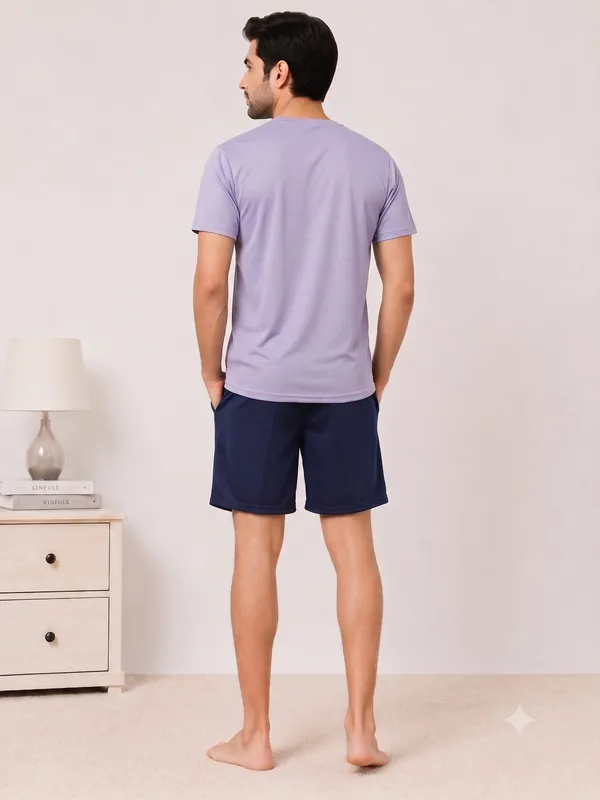 Lavender__Relaxed_Fit_T-Shirt_And_Navy_Shorts_Set_For_Men