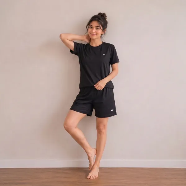 Black___Relaxed_Fit_Sports_T-Shirt_And_Shorts_Set_For_Women