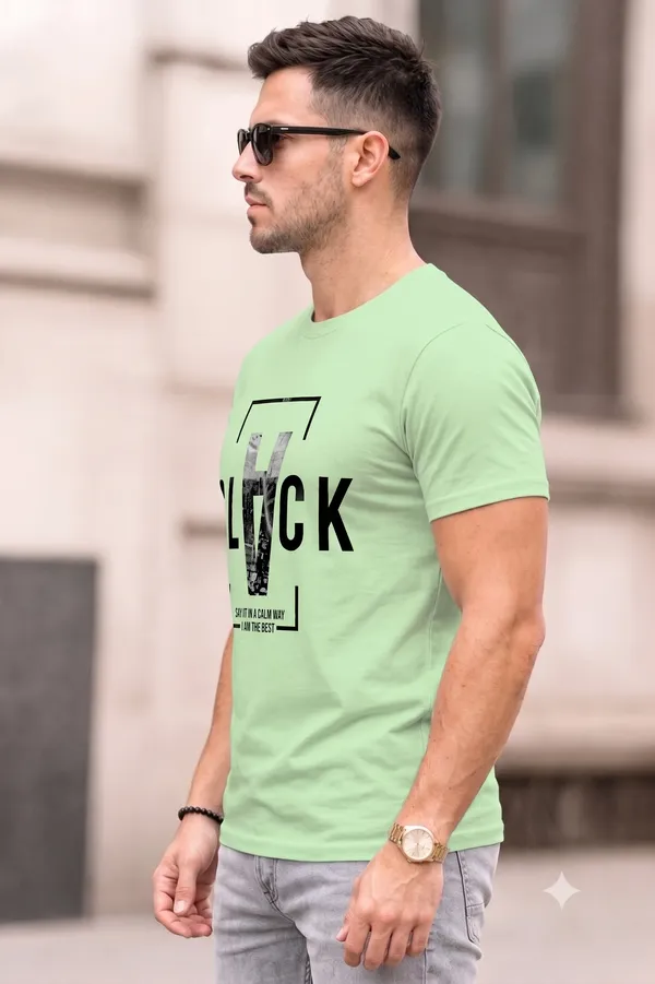 Light_Green___Crew_Neck_Graphic_T-Shirt_For_Men
