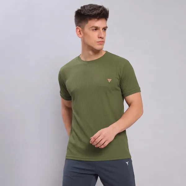 Olive_Green__Ribbed_Crew_Neck_T-Shirt_For_Men