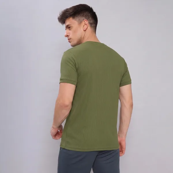 Olive_Green__Ribbed_Crew_Neck_T-Shirt_For_Men