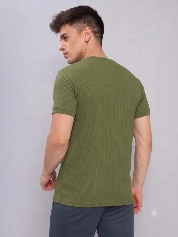 Olive_Green__Ribbed_Crew_Neck_T-Shirt_For_Men