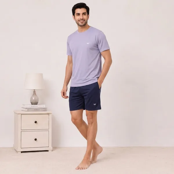 Lavender__Relaxed_Fit_T-Shirt_And_Navy_Shorts_Set_For_Men