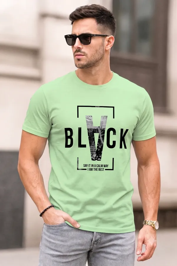 Light_Green___Crew_Neck_Graphic_T-Shirt_For_Men