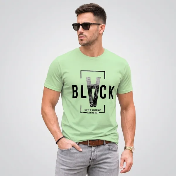 Light_Green___Crew_Neck_Graphic_T-Shirt_For_Men
