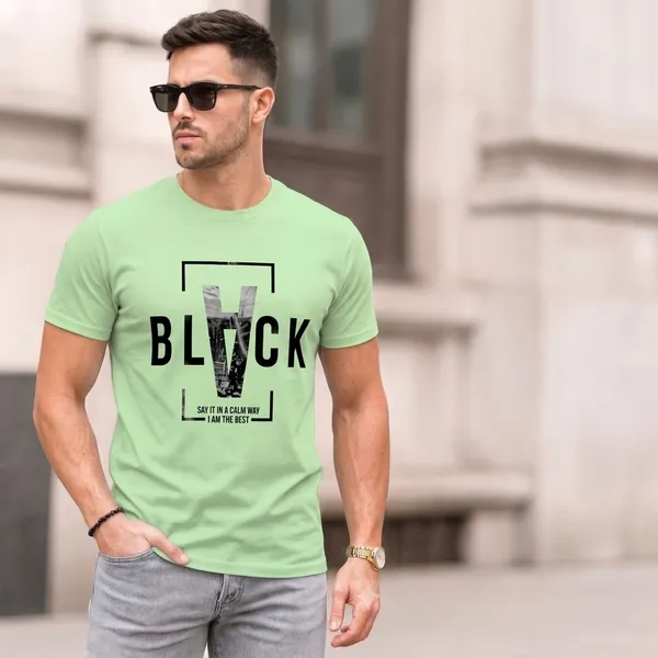 Light_Green___Crew_Neck_Graphic_T-Shirt_For_Men