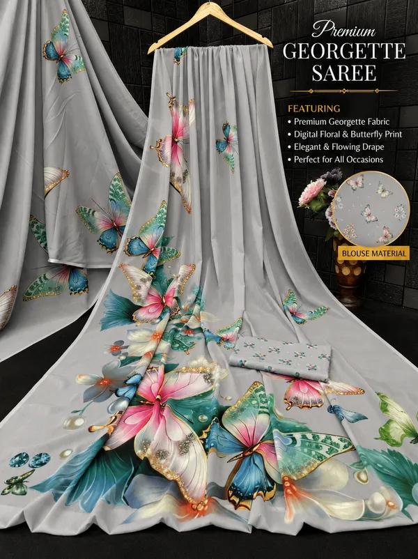 Grey_Pure_Georgette_Saree_Matching_Blouse_Piece_For_Women