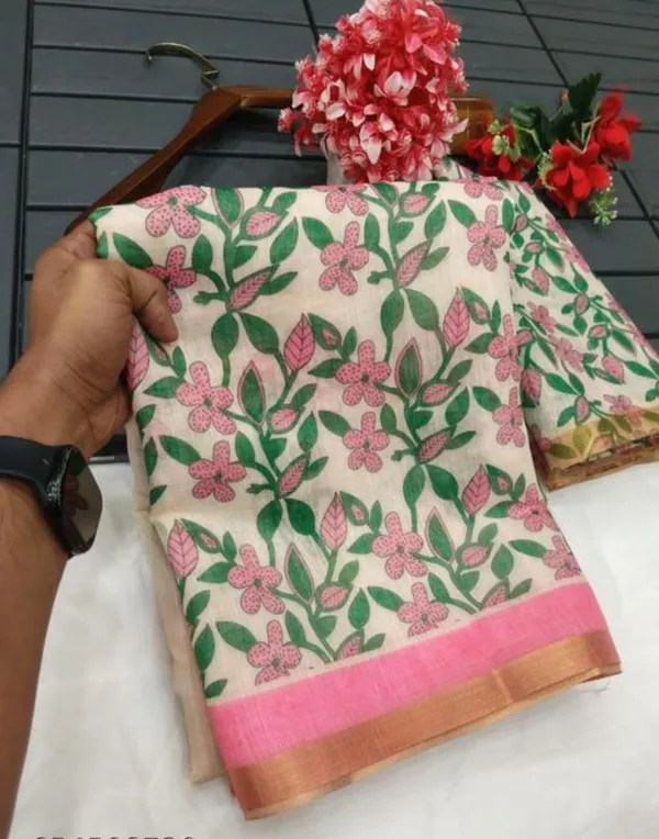 Beige_Pure_Jamdhani_Cotton_Saree_Matching_Blouse_Piece_For_Women
