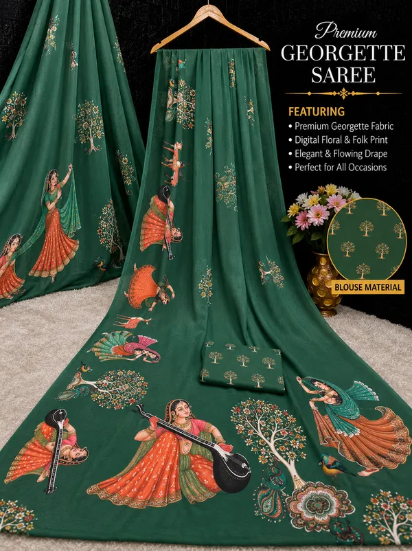Green_Moss_Silk_Crepe_Saree_Matching_Blouse_Piece_For_Women