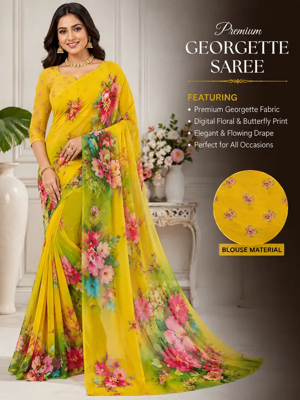 Yellow_Pure_Georgette_Saree_Matching_Blouse_Piece_For_Women
