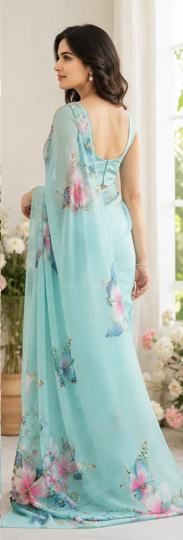Sky_Blue_Pure_Georgette_Saree_Matching_Blouse_Piece_For_Women