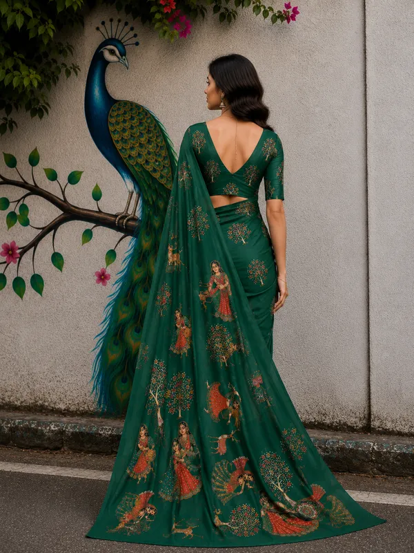 Green_Moss_Silk_Crepe_Saree_Matching_Blouse_Piece_For_Women