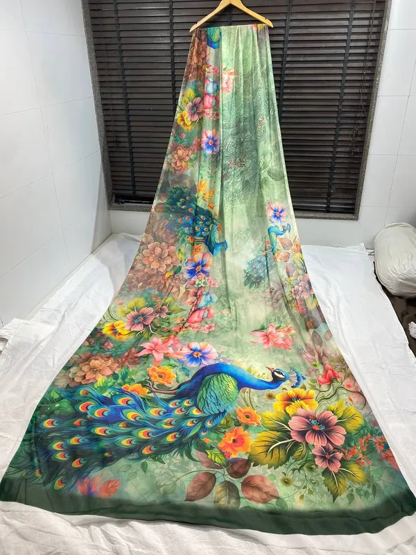 Green_Pure_Georgette_Saree_Matching_Blouse_Piece_For_Women
