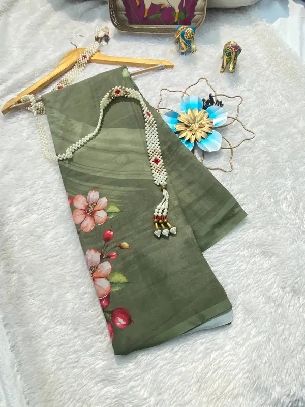 Olive_Green_Pure_Georgette_Saree_Matching_Blouse_Piece_For_Women