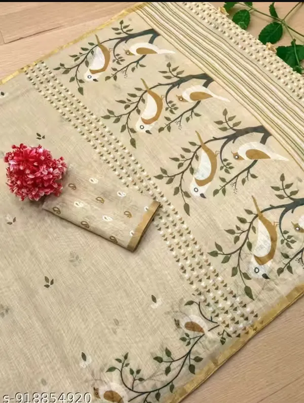 Beige_Pure_Jamdhani_Cotton_Saree_Matching_Blouse_Piece_For_Women