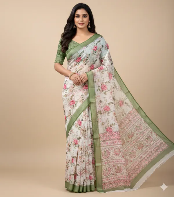 White_Pure_Jamdhani_Cotton_Saree_Matching_Blouse_Piece_For_Women