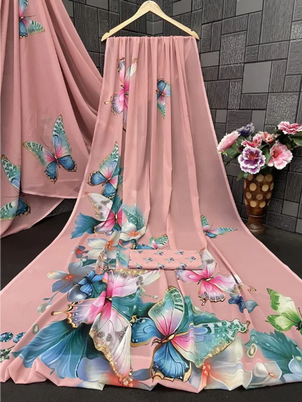 Peach_Pure_Georgette_Saree_Matching_Blouse_Piece_For_Women