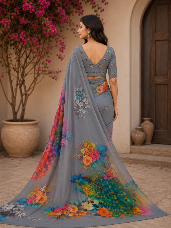 Grey_Pure_Georgette_Saree_Matching_Blouse_Piece_For_Women