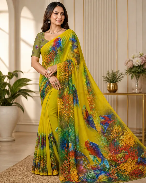 Yellow_Pure_Georgette_Saree_Matching_Blouse_Piece_For_Women