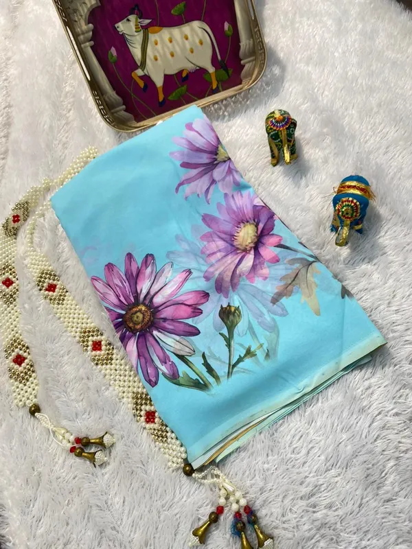 Sky_Blue_Pure_Georgette_Saree_Matching_Blouse_Piece_For_Women