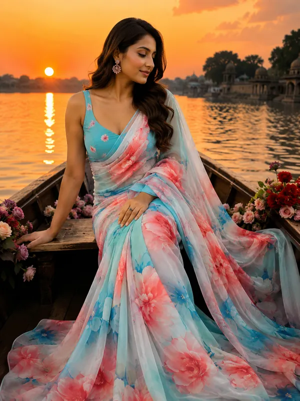 Sky_Blue_Pure_Georgette_Saree_Matching_Blouse_Piece_For_Women
