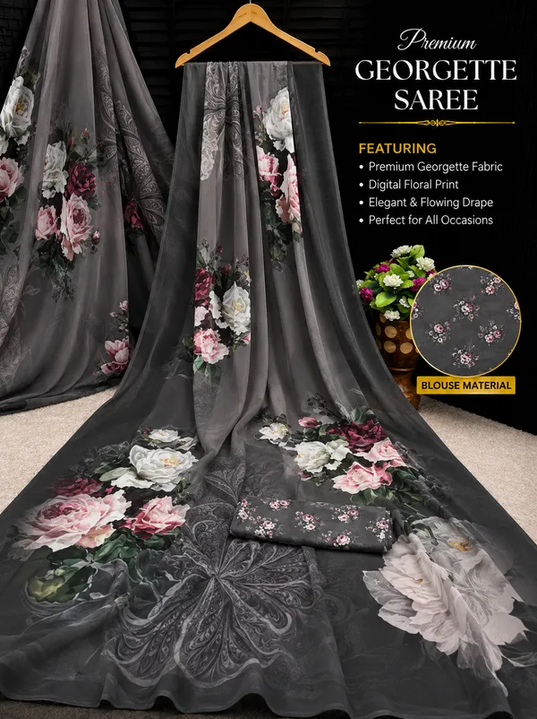 Grey_Pure_Georgette_Saree_Matching_Blouse_Piece_For_Women