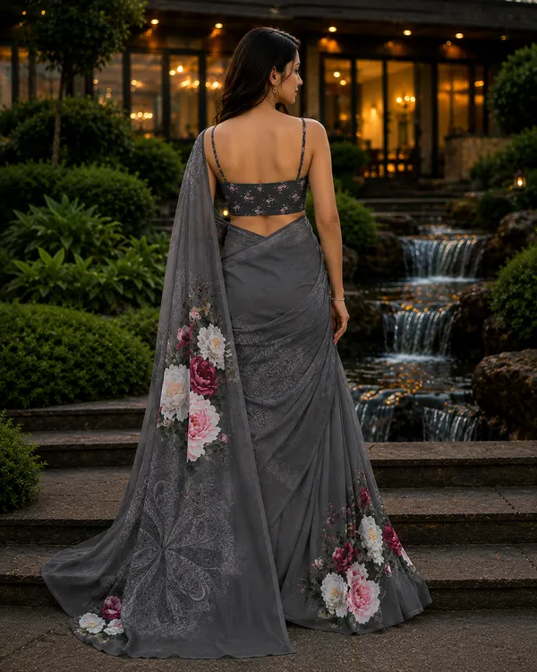 Grey_Pure_Georgette_Saree_Matching_Blouse_Piece_For_Women