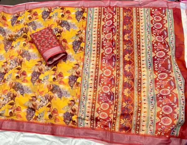 Yellow_Pure_Jamdhani_Cotton_Saree_Matching_Blouse_Piece_For_Women