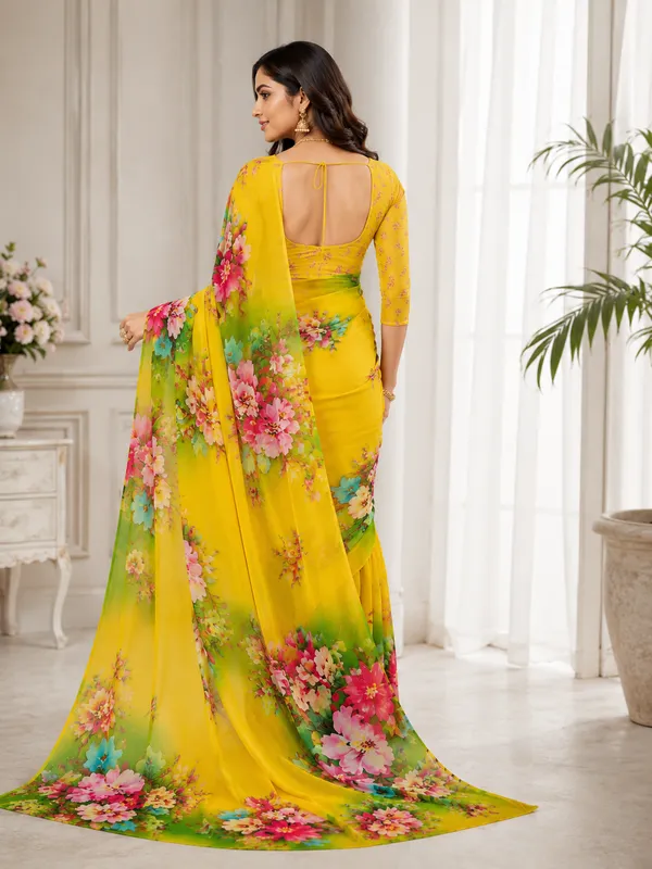 Yellow_Pure_Georgette_Saree_Matching_Blouse_Piece_For_Women