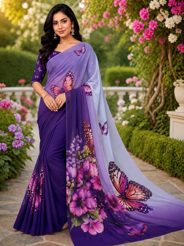 Purple_Pure_Georgette_Saree_Matching_Blouse_Piece_For_Women