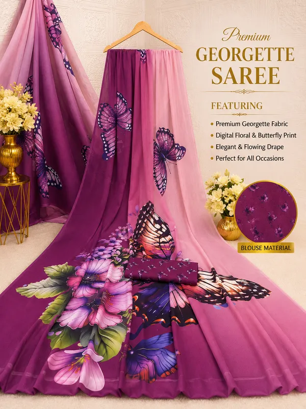 Pink_And_Purple_Pure_Georgette_Saree_Matching_Blouse_Piece_For_Women