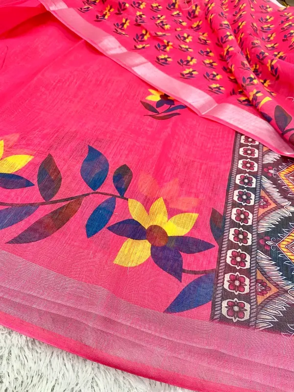Pink_Pure_Jamdhani_Cotton_Saree_Matching_Blouse_Piece_For_Women