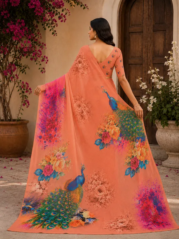 Peach_Pure_Georgette_Saree_Matching_Blouse_Piece_For_Women