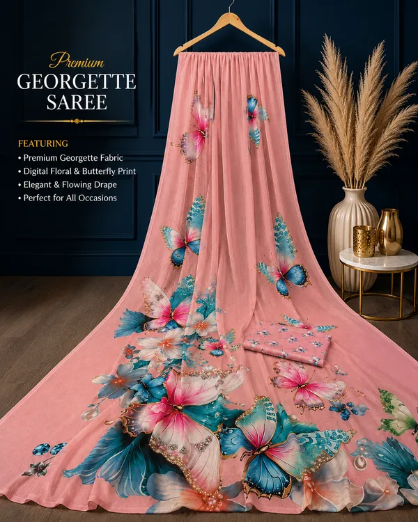 Peach_Pure_Georgette_Saree_Matching_Blouse_Piece_For_Women