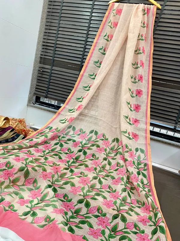 Beige_Pure_Jamdhani_Cotton_Saree_Matching_Blouse_Piece_For_Women