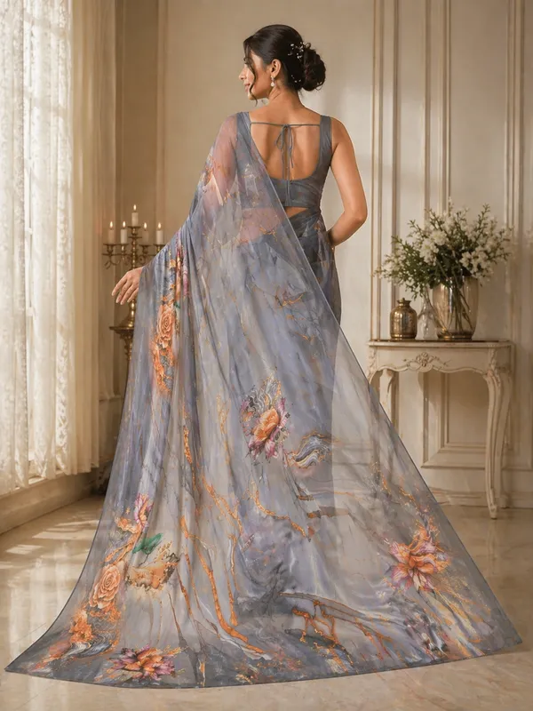 Grey_Pure_Georgette_Saree_Matching_Blouse_Piece_For_Women