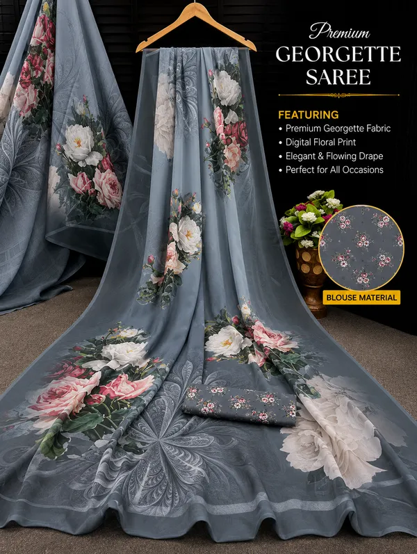 Grey_Pure_Georgette_Saree_Matching_Blouse_Piece_For_Women