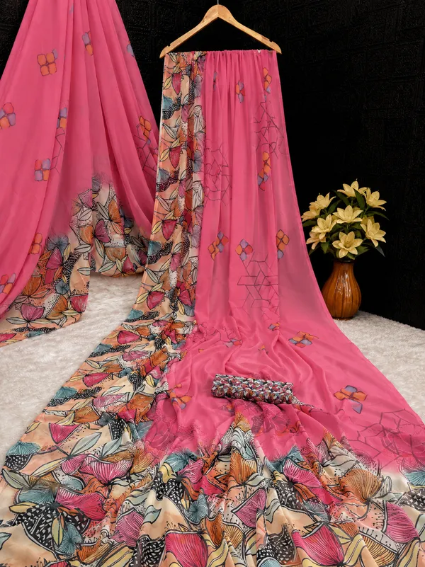 Pink_Pure_Georgette_Saree_Matching_Blouse_Piece_For_Women