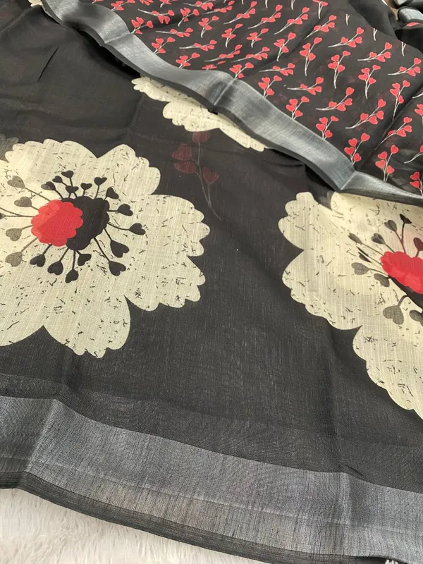 Black_And_Grey_Pure_Jamdhani_Cotton_Saree_Matching_Blouse_Piece_For_Women